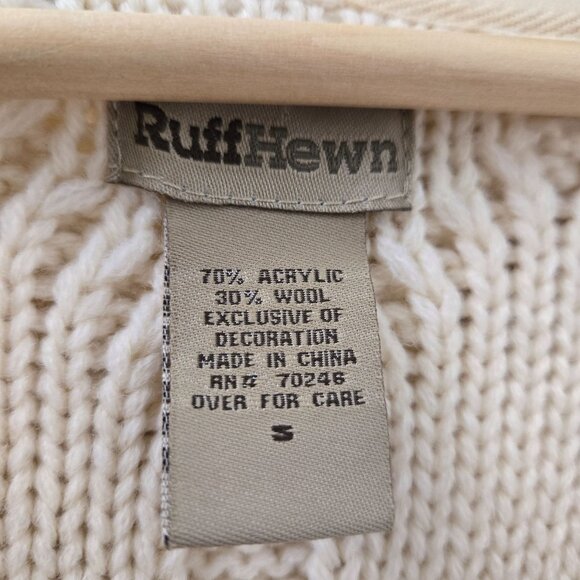 Ruff Hewn Cardigan Sweater Womens Small‎ Cream Fisherman Hood Cableknit Nordic - Picture 3 of 7